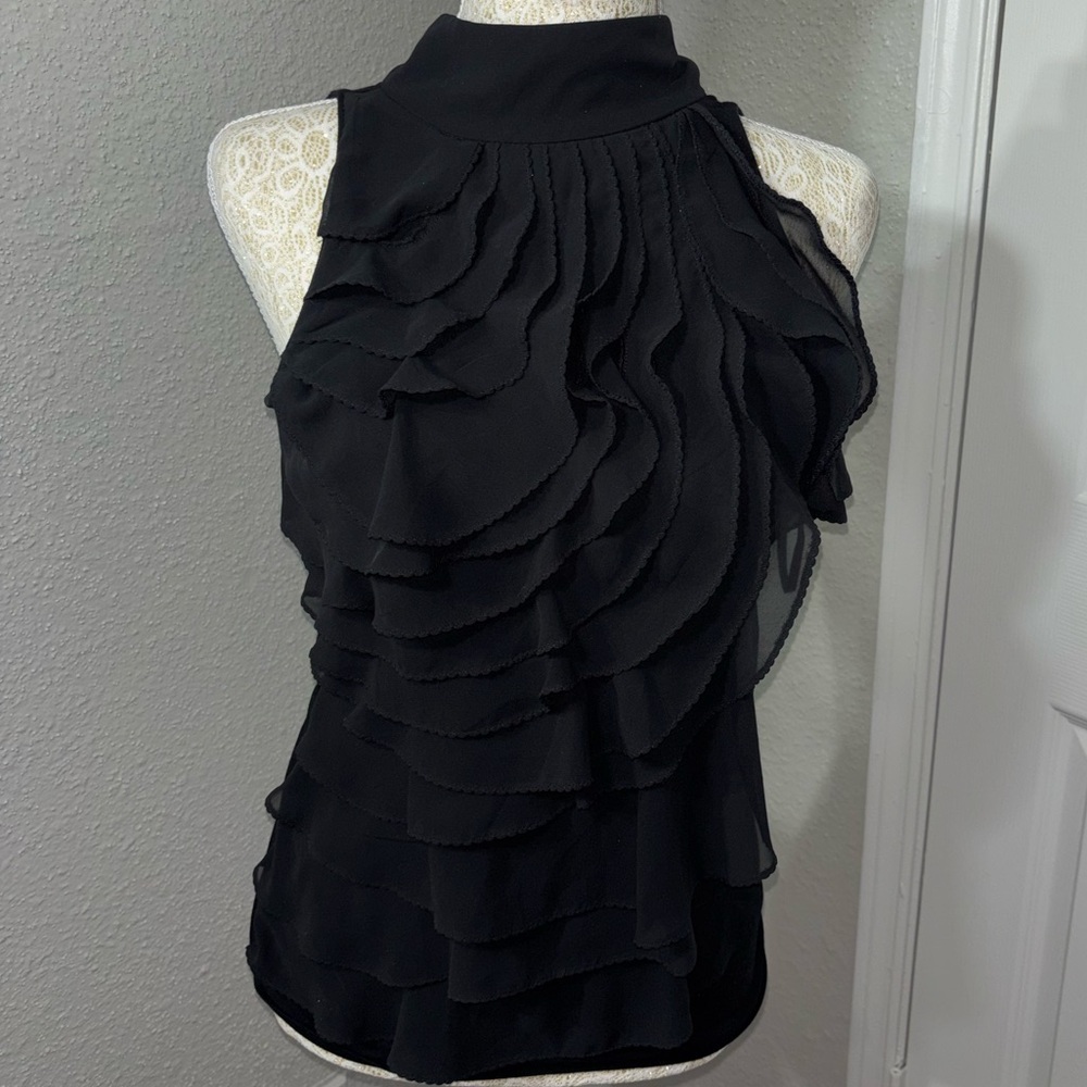 White House Black Market Black Ruffle Shell Top